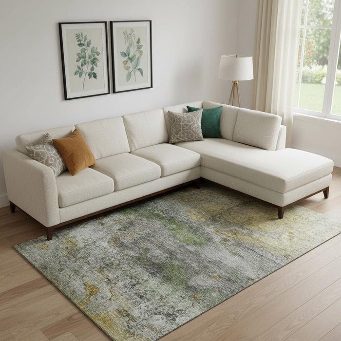 10' X 14' Abstract Washable Area Rug With UV Protection (717791) - Olive Green / Gold