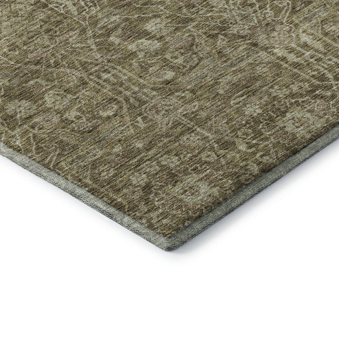 10' X 14' Floral Washable Area Rug With UV Protection (686012) - Brown / Beige