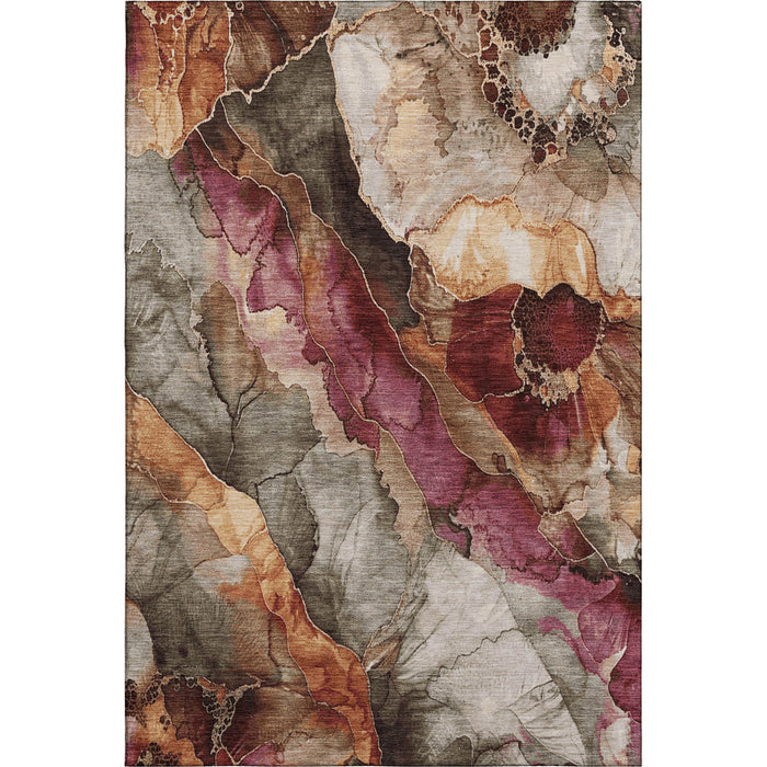 10' X 14' Floral Washable Area Rug With UV Protection (706193) - Khaki / Blush / Taupe