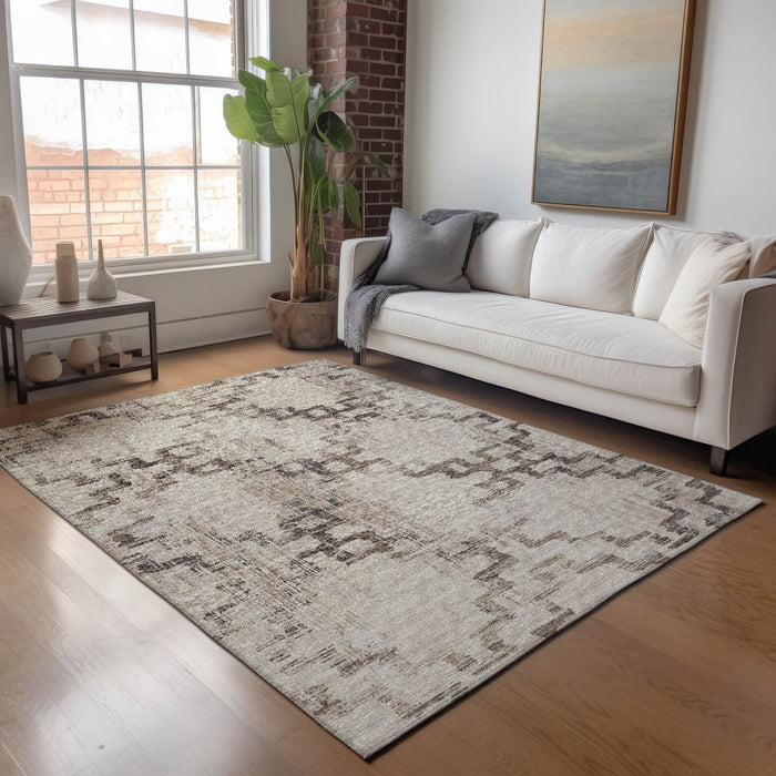 10' X 14' Tribal Washable Area Rug With UV Protection - Coffee And Ivory