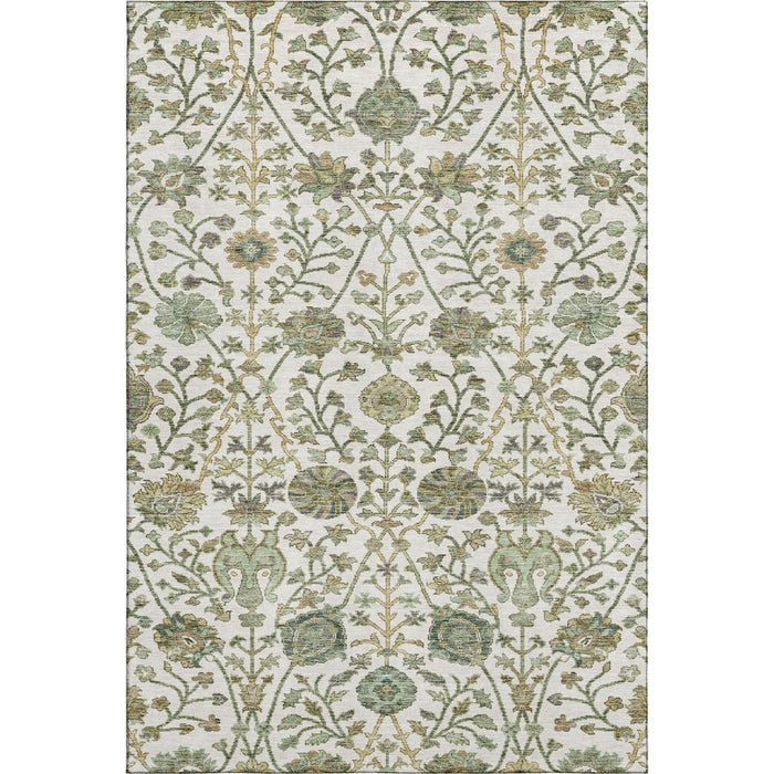 10' X 14' Floral Washable Area Rug With UV Protection (684028) - Ivory / Fern Green / Beige