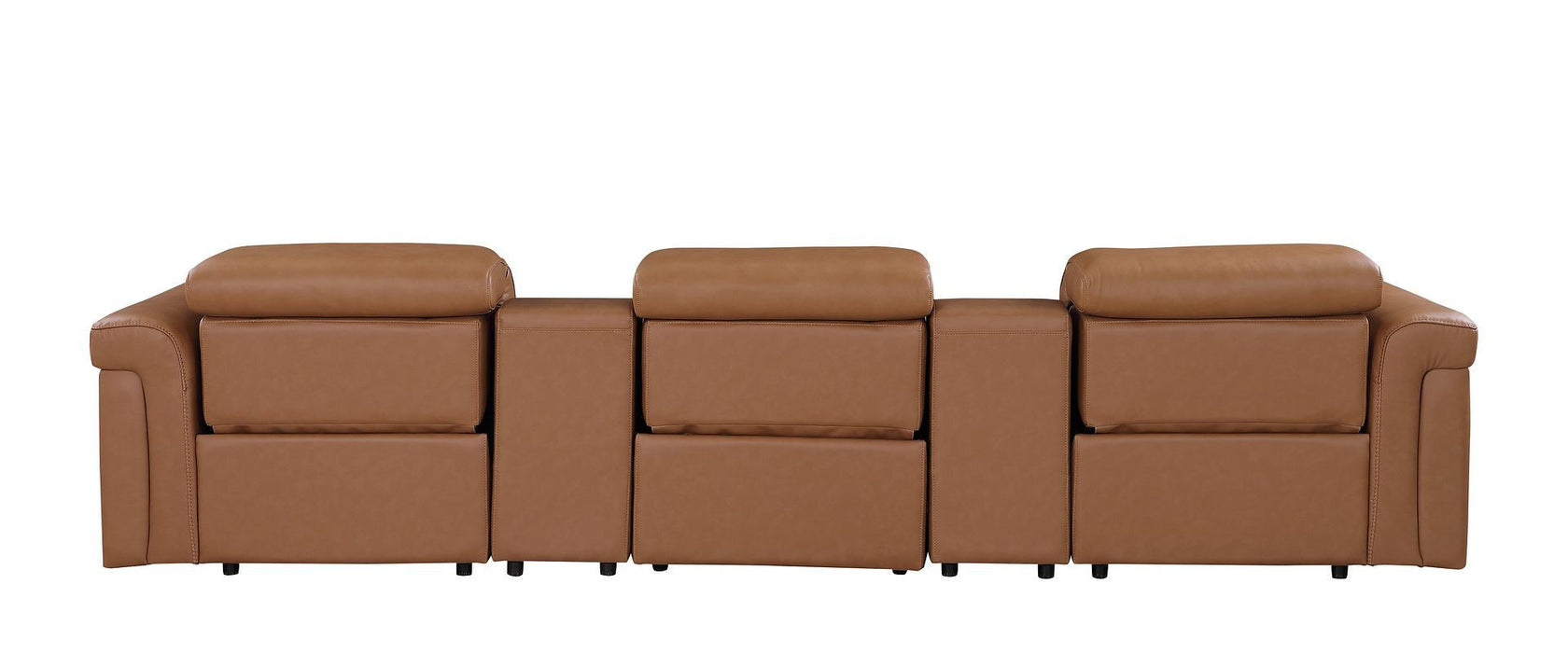 Top Grain Leather Reclining Metal USB Sofa (720366) - Chestnut