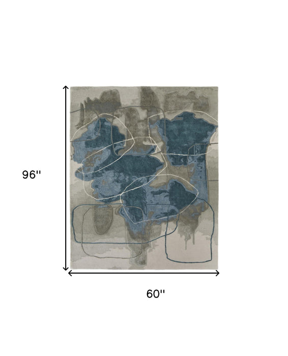 5' x 8' Abstract Hand Tufted Area Rug - Gray And Blue