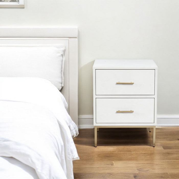 Lines 2 Drawer Nightstand - White / Gold