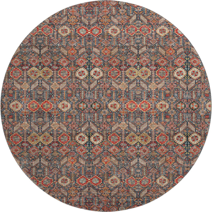 8' Tribal Washable Round Rug With UV Protection (649897) - Red / Gold / Gray