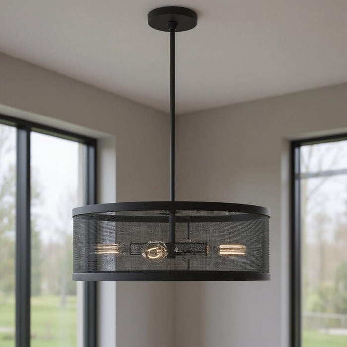 16" Four Light Dimmable Chandelier With Shades - Black
