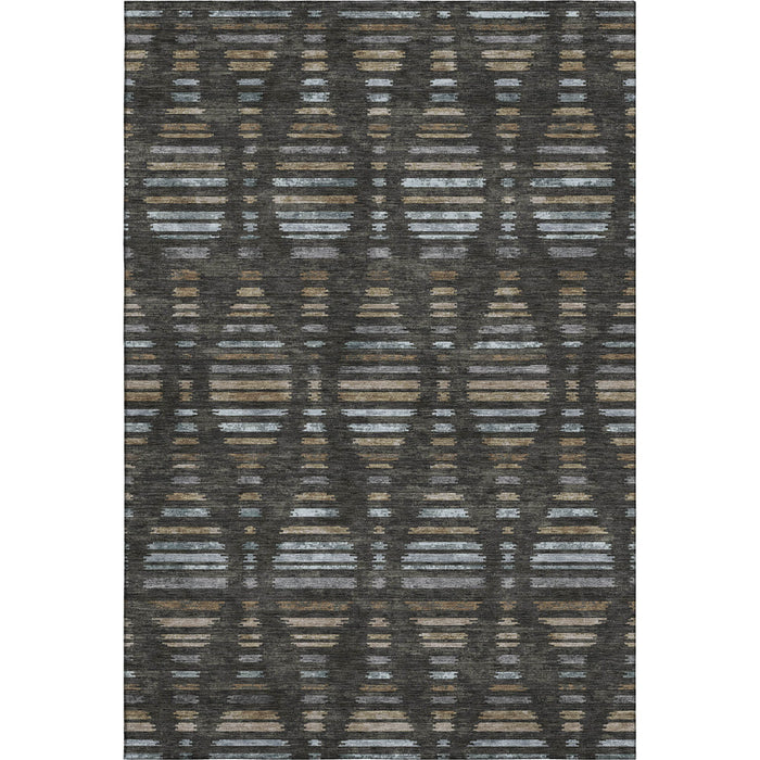 10' X 14' Striped Washable Area Rug With UV Protection (715027) - Coffee / Gray