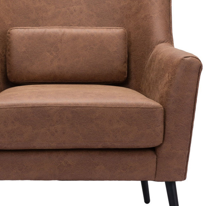 Faux Leather Arm Chair And Toss Pillow - Brown And Black