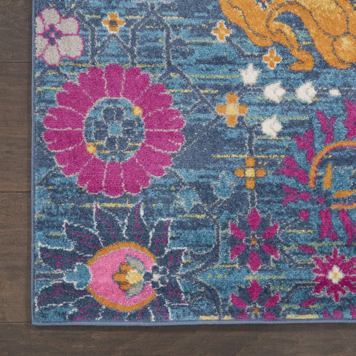 9' x 12' Floral Power Loom Polypropylene Area Rug - Blue
