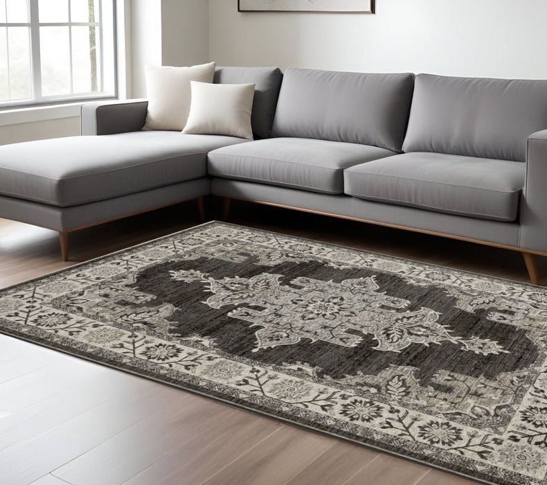10' X 13' Medallion Area Rug With Fringe - Gray And Beige
