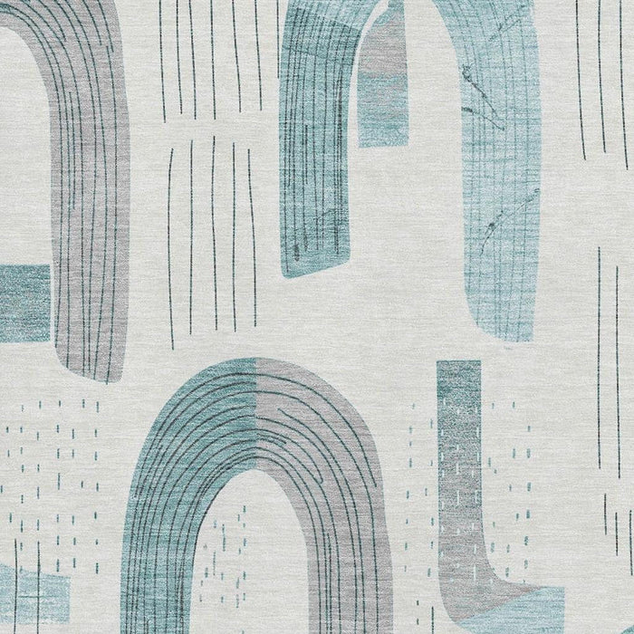 10' X 14' Geometric Washable Area Rug With UV Protection (697560) - Teal / Gray / Silver