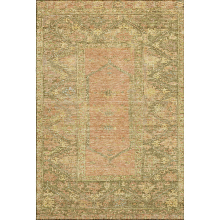 10' X 14' Oriental Washable Area Rug With UV Protection (699322) - Coral / Gold