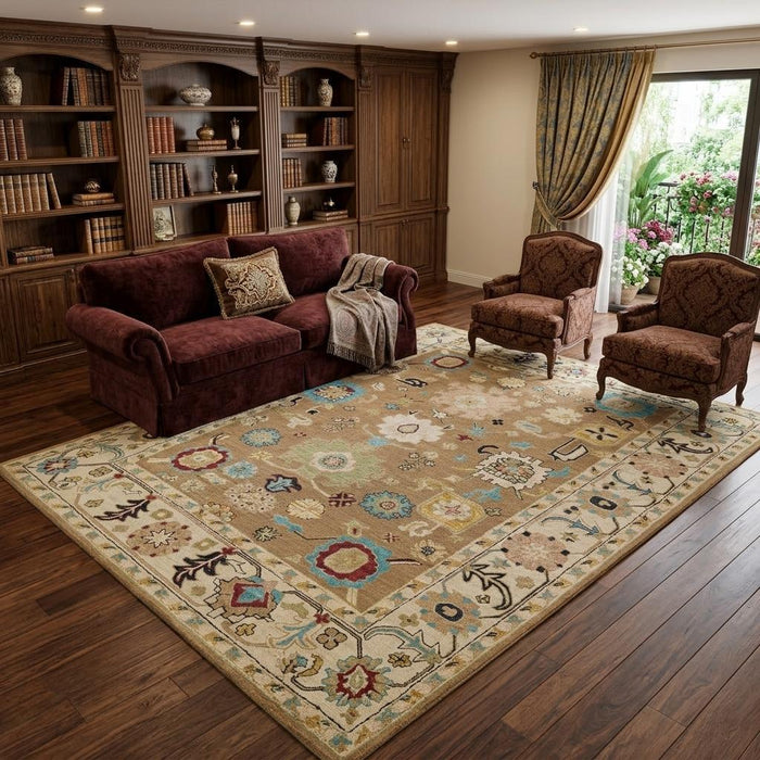 9' X 12' Wool Floral Hand Tufted Area Rug (722319) - Blue / Ivory
