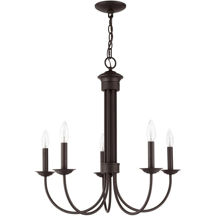 24" Five-Light Dimmable Chandelier With Shades - Bronze
