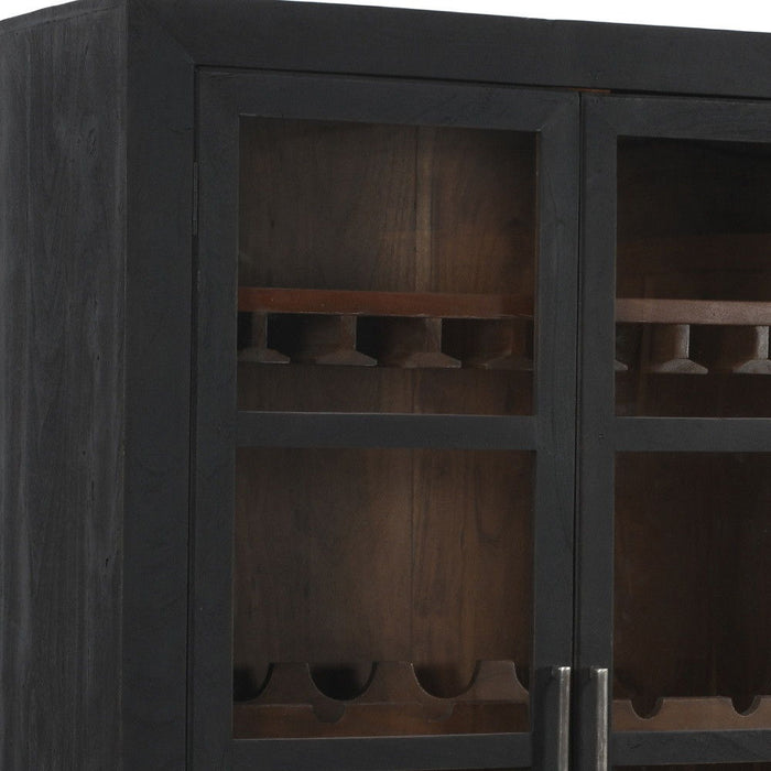80" Distressed Solid Wood Bar Cabinet With Two Doors - Dark Gray