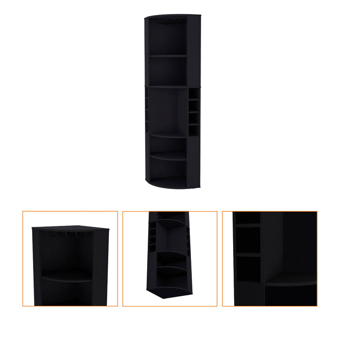 71" Wood Accent Corner Bar Cabinet - Black