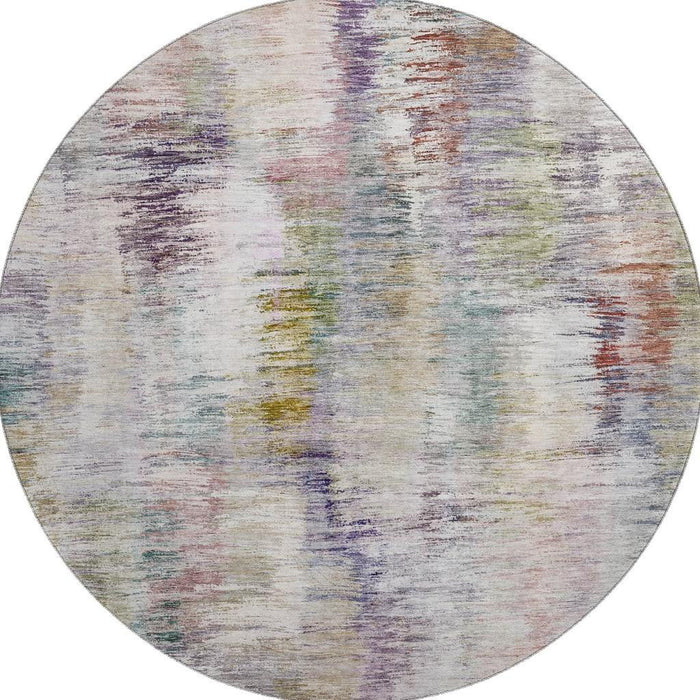 8' Abstract Washable Round Rug With UV Protection - Plum