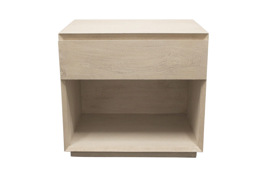 24" Contemporary Solid Wood Ribbed Texturere One Drawer Nightstand - Natural