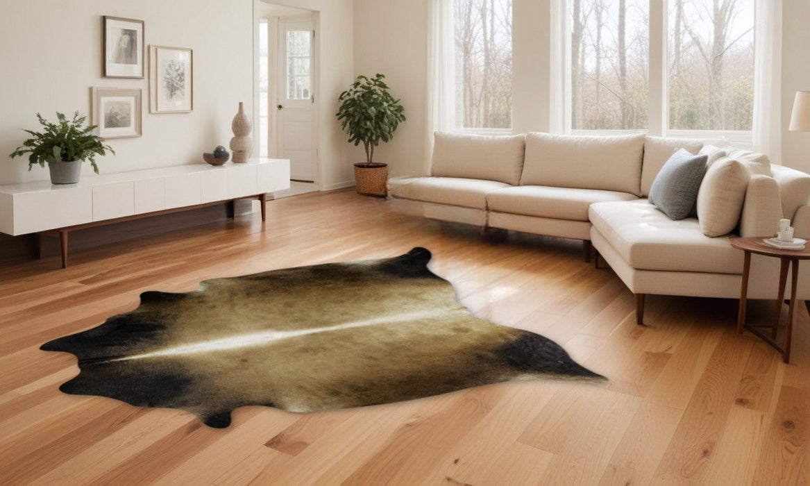 6' x 7' Genuine Cowhide Hand Knotted Area Rug - Dark Tan