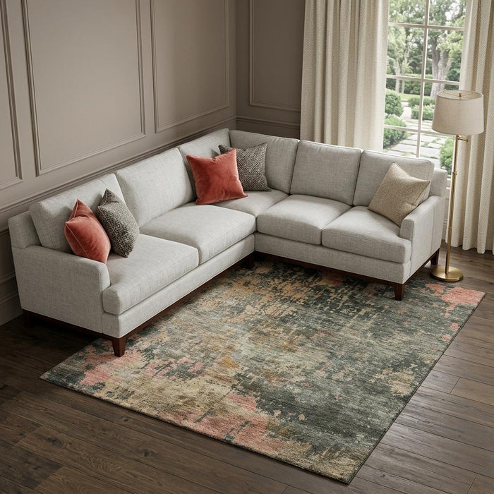 10' X 14' Abstract Washable Area Rug With UV Protection (688413) - Sage / Beige