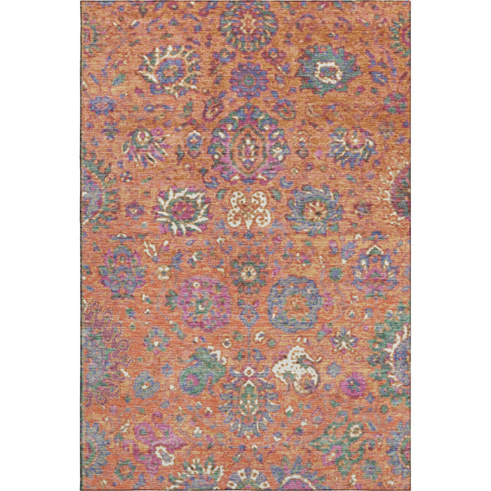 10' X 14' Oriental Washable Area Rug With UV Protection (710987) - Orange / Blue / Pink