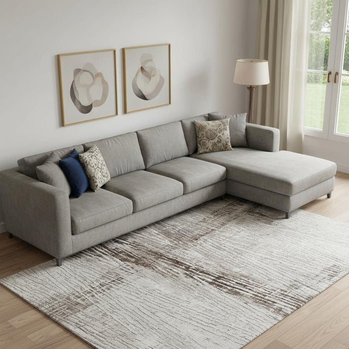 10' X 14' Striped Washable Area Rug With UV Protection (710046) - Taupe / Ivory