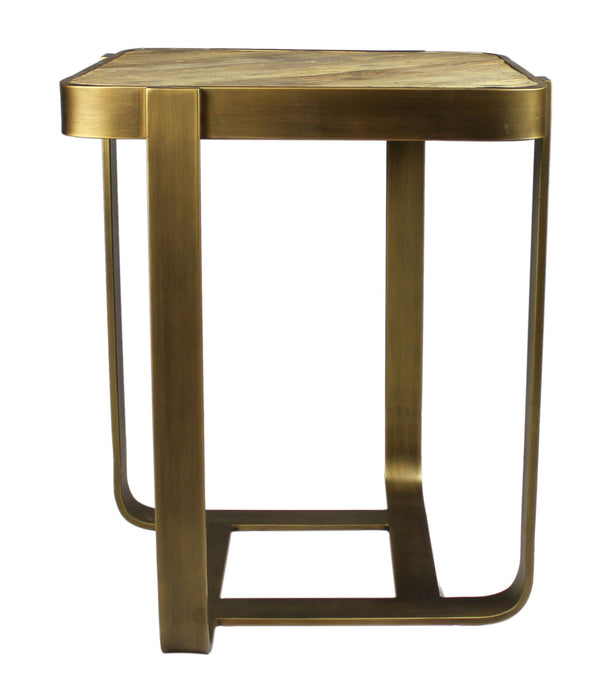 Solid Wood And Iron Square End Table - Brass And Brown
