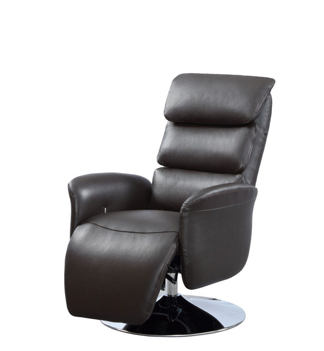Tufted Genuine Leather Power Swivel Recliner (730550) - Brown