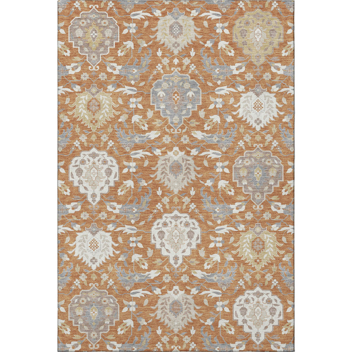 10' X 14' Damask Washable Area Rug With UV Protection (680535) - Copper / Gray / Ivory