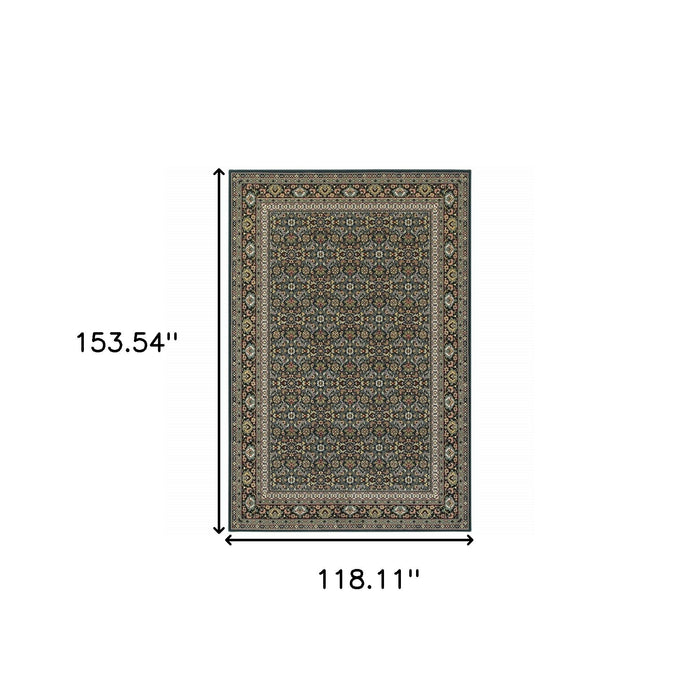 10' x 13' Oriental Power Loom Stain Resistant Area Rug - Navy Blue Green Red Ivory And Yellow