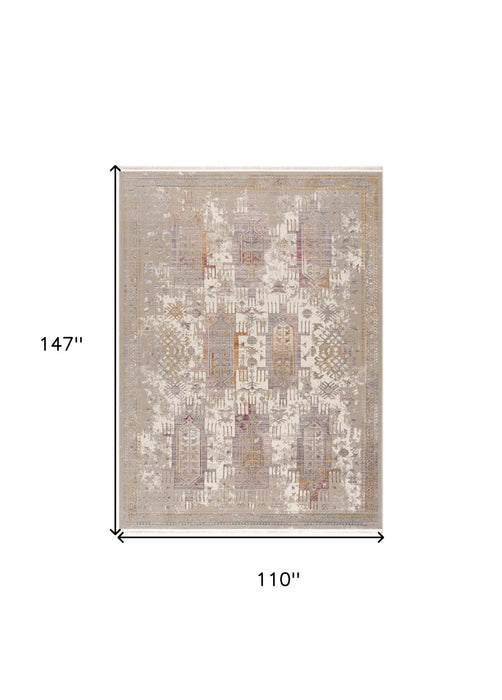 9' x 12' Oriental Power Loom Washable Non Skid Area Rug - Beige And Ivory