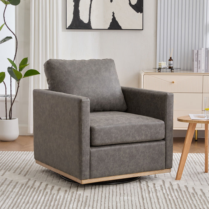 Giga modern upholstered square swivel accent chair with fabric upholstery and 360-degree rotation in a contemporary living space