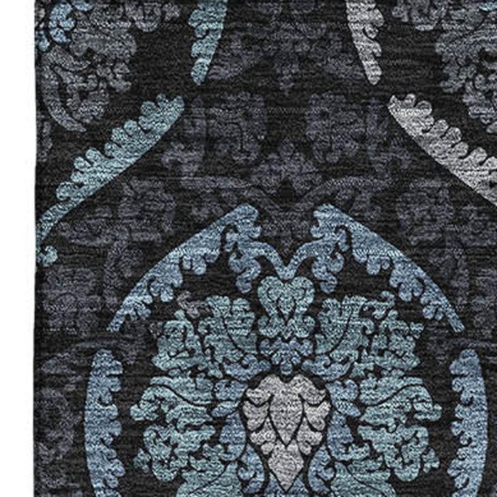 9' X 12' Medallion Washable Area Rug With UV Protection - Blue And Charcoal