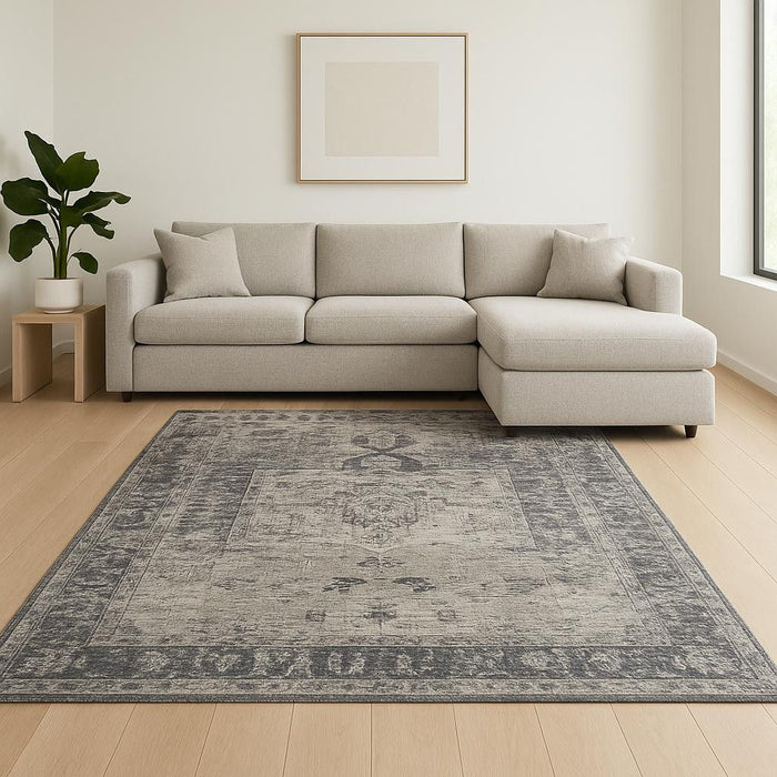 8' X 10' Moroccan Hand Woven Distressed Area Rug - Charcoal And Gray