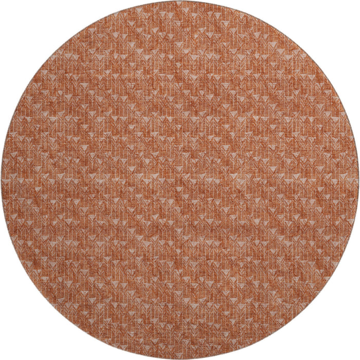 8' Geometric Washable Round Rug With UV Protection (647125) - Terra Cotta / Ivory