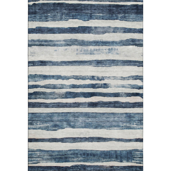 10' X 14' Striped Washable Area Rug With UV Protection (688267) - Denim Blue / Ivory