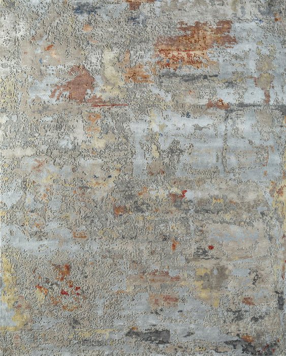 8' X 10' Abstract Hand Knotted Area Rug - Blue And Gray