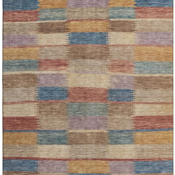 10' X 14' Striped Washable Area Rug With UV Protection (695306) - Beige / Blue / Gold