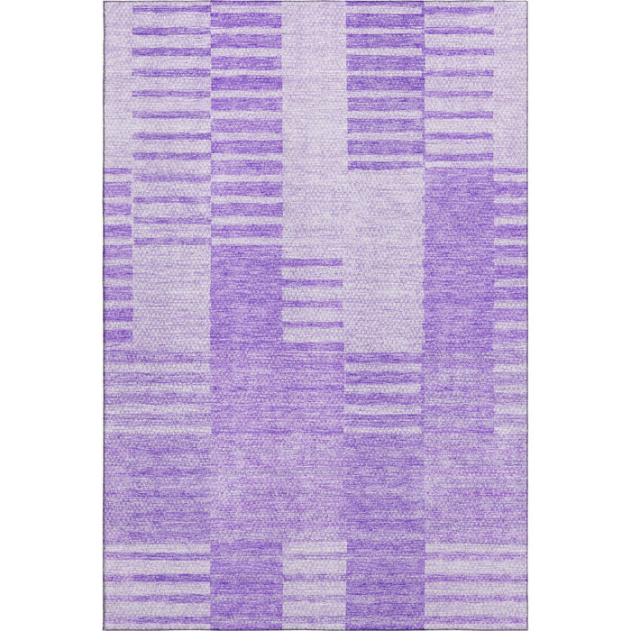 10' X 14' Striped Washable Area Rug With UV Protection (656214) - Lavender / Ivory