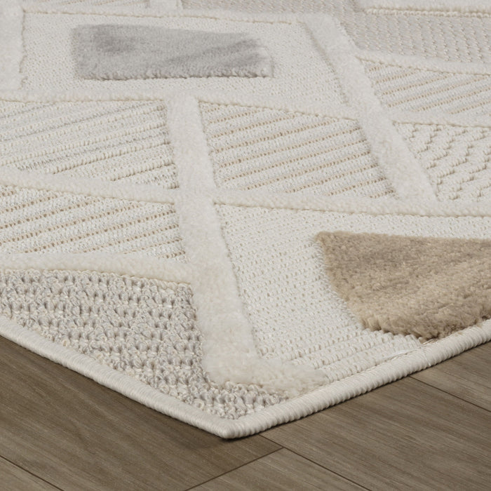 8' x 11' Modern Abstract Distressed Polyester Area Rug - Cream And Beige