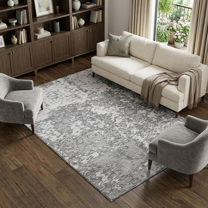 10' X 14' Abstract Washable Area Rug With UV Protection (675246) - Gray / Silver