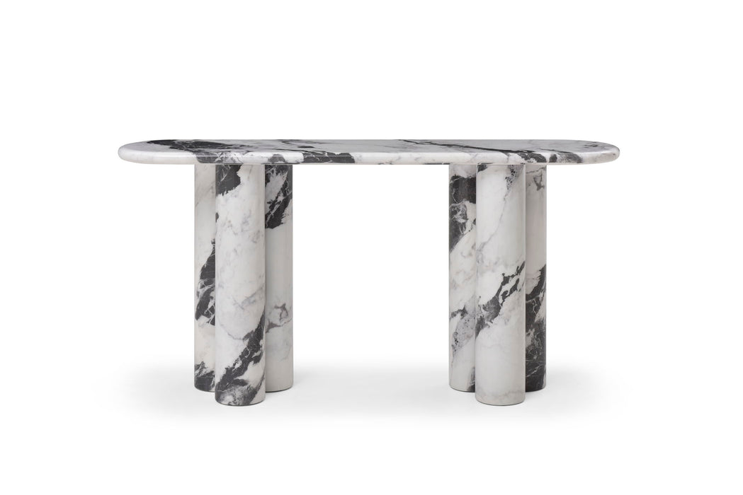 Genuine Marble And Stone Double Pedestal Console Table - White