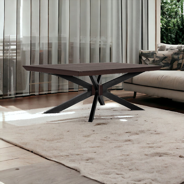 55" Solid Wood And Metal Coffee Table - Brown And Black