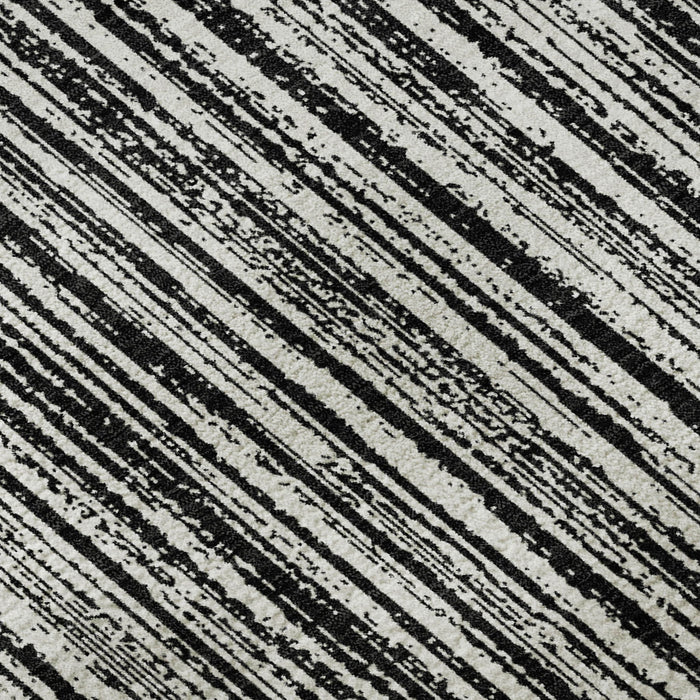 9' X 12' Striped Washable Area Rug With UV Protection - Black And Ivory