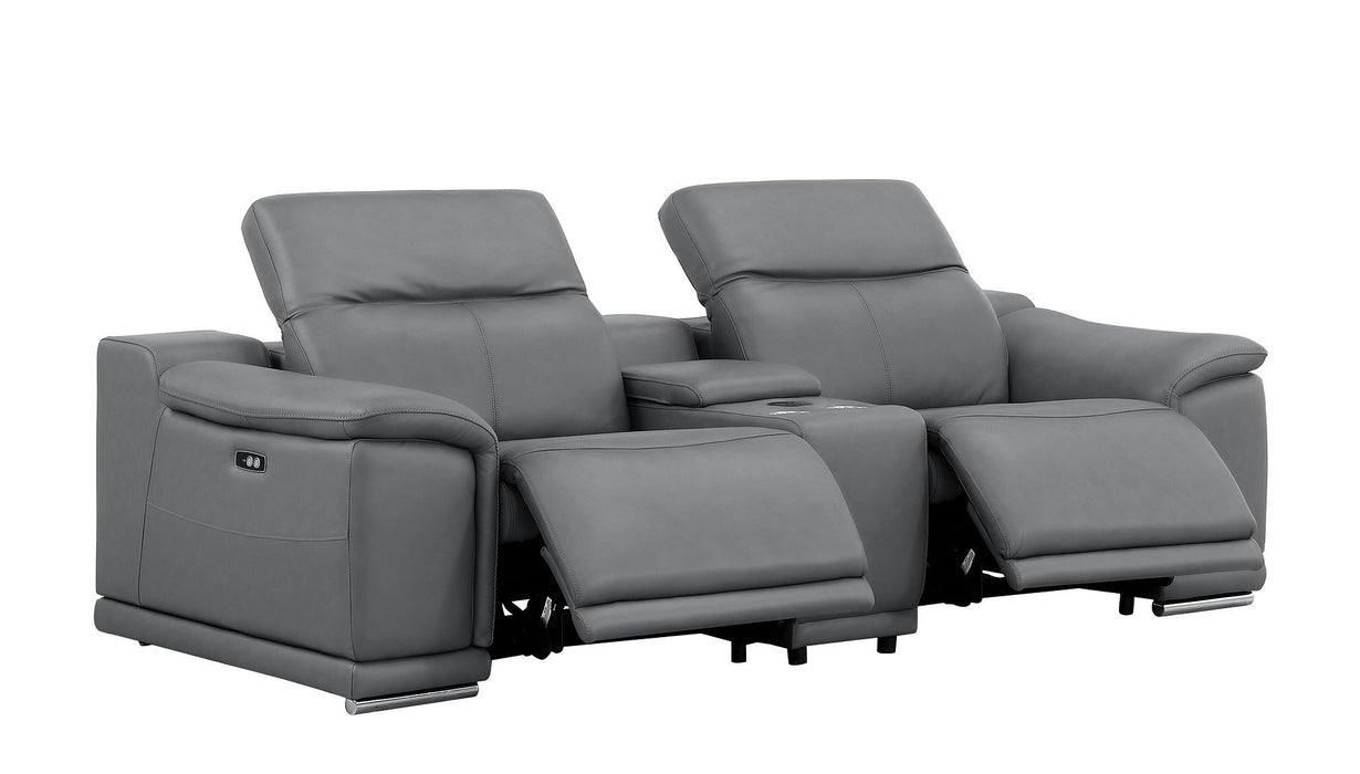 Leather Power Reclining Loveseat (643825) - Battleship Gray / Silver