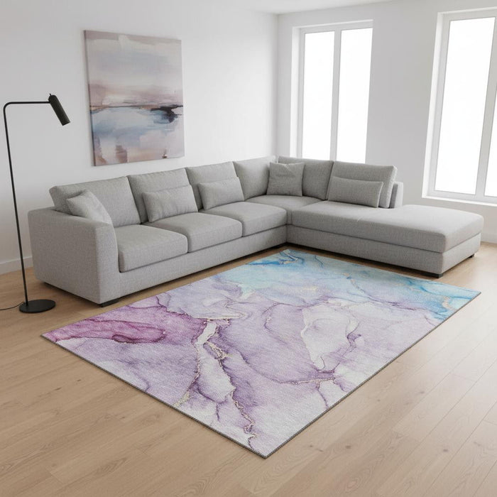 10' X 14' Abstract Washable Area Rug With UV Protection (647188) - Purple / Blue / Ivory
