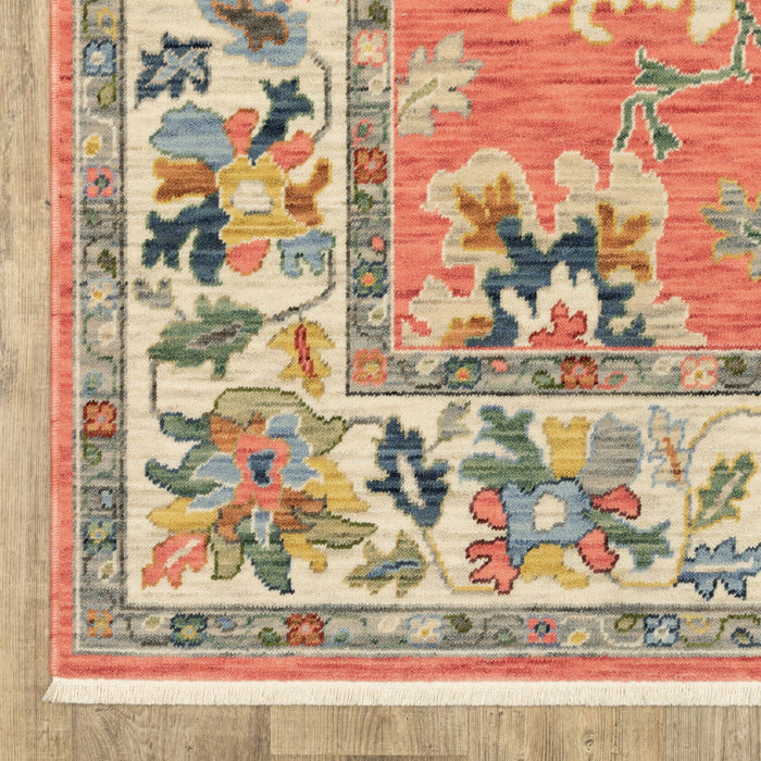 10' X 13' Oriental Area Rug With Fringe - Salmon