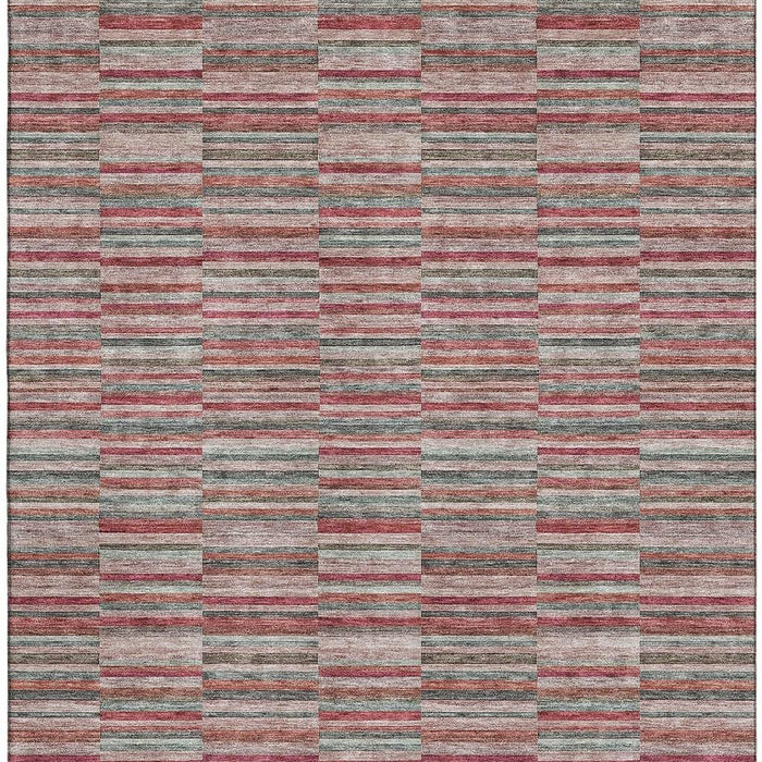 10' X 14' Copper Striped Washable Area Rug With UV Protection - Red