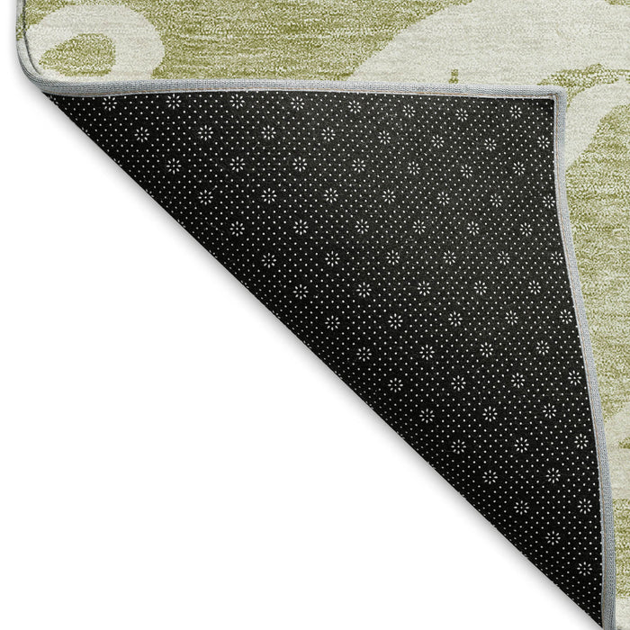 10' X 14' Damask Washable Area Rug With UV Protection (676890) - Artichoke Green / Ivory