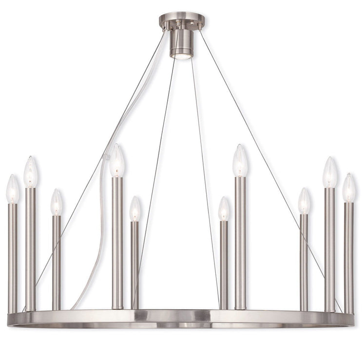 Eleven Light Metal Dimmable Chandelier With Shades - Nickel